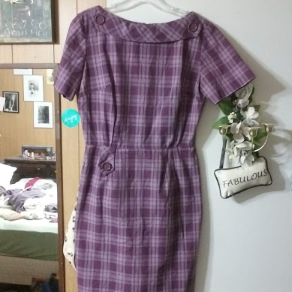 Vintage purple plaid tailored dress